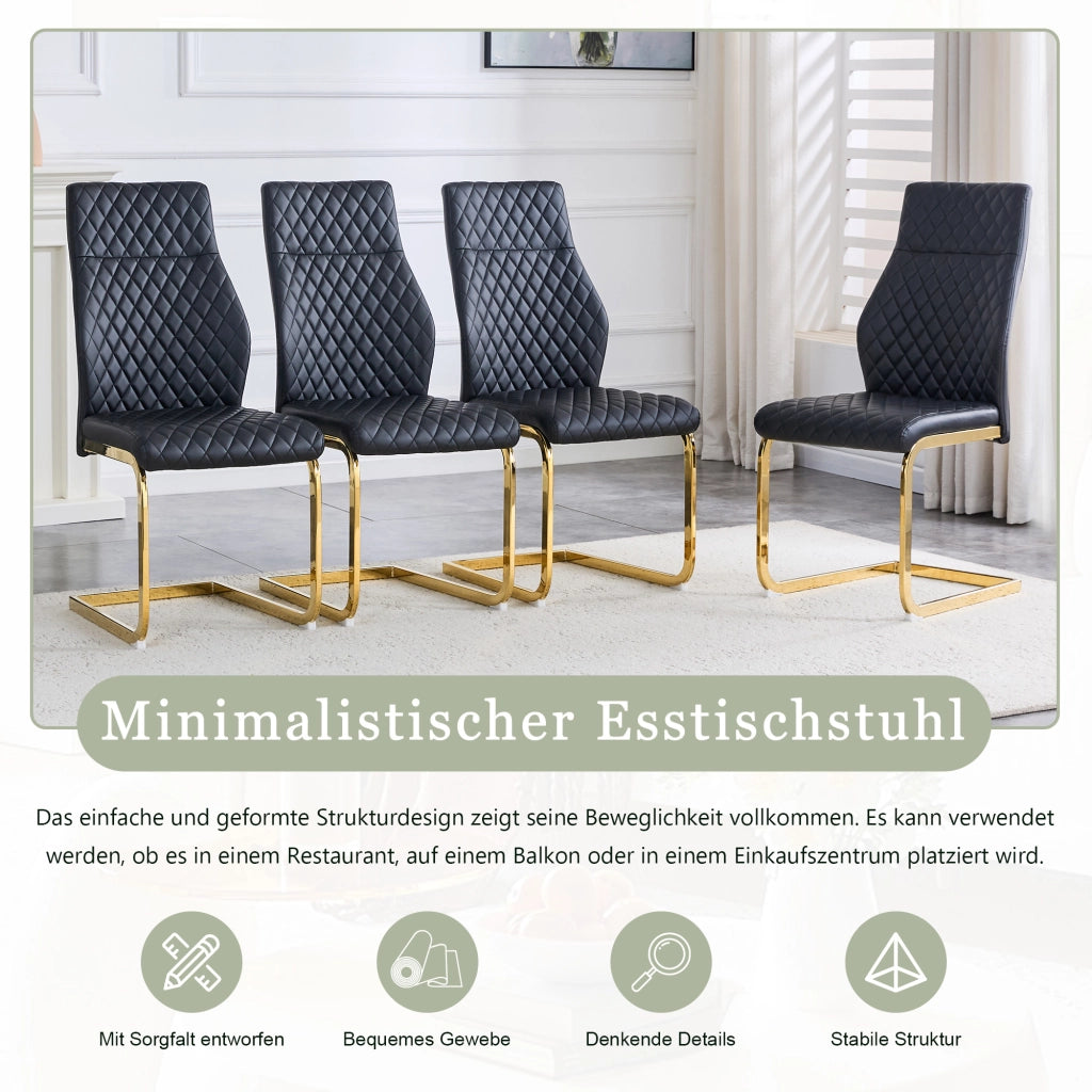 [Set di 2] Sedie da pranzo con motivo a rombi neri: schienale alto + comodo cuscino di seduta, struttura in metallo color oro, antiscivolo e resistent