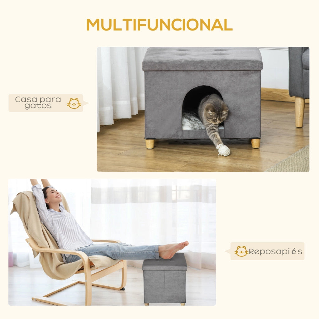 Tavolino da soggiorno con ripiano estraibile e cuscino lavabile ¨C Minimal ¨C Grigio 60x45x44,5 cm