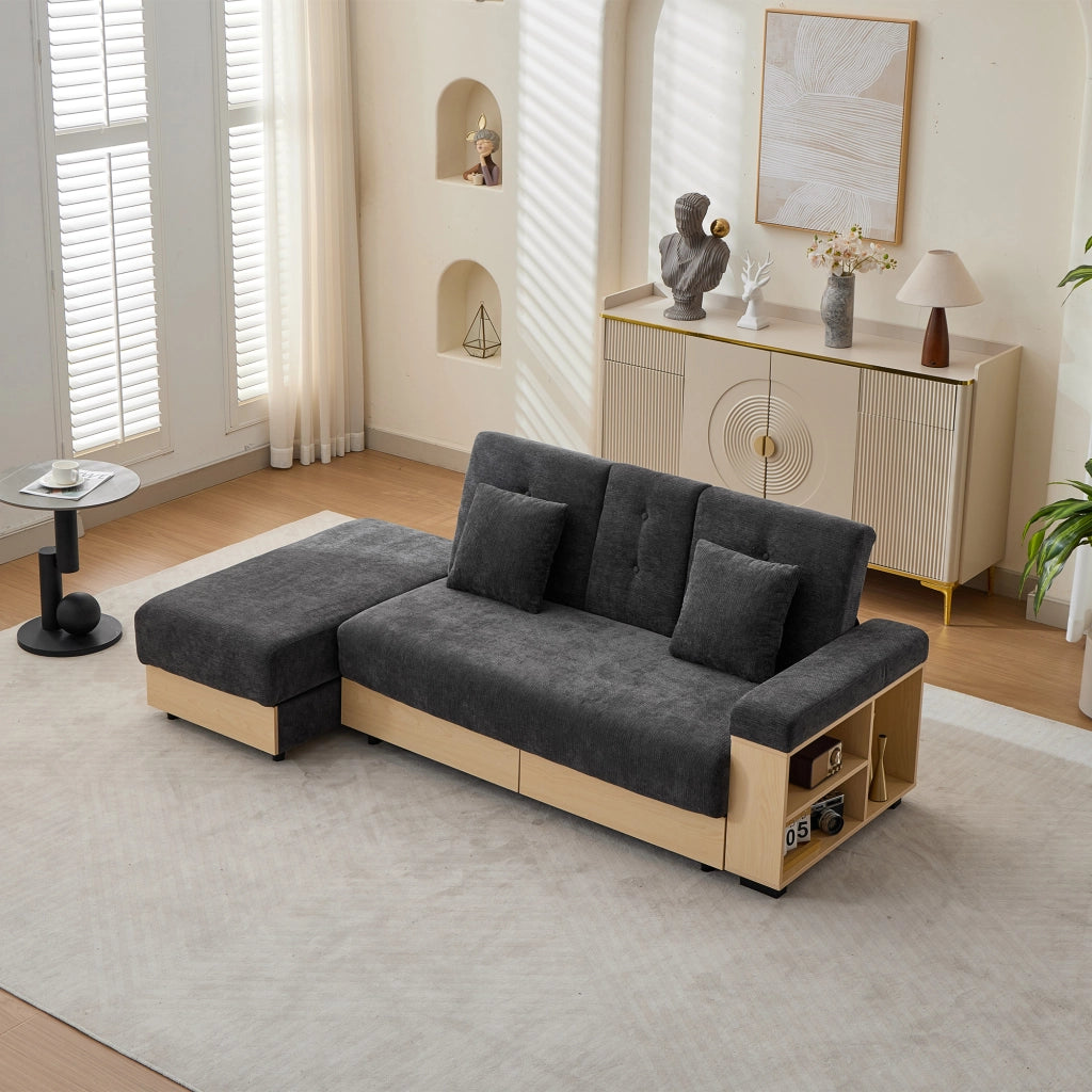 DIVANO letto 217x110x90 cm Chenille Grigio con contenitore e 2 cassetti