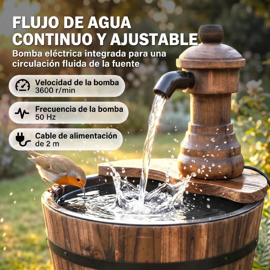 Fontana a Cascata da Giardino ¨C Xylo ¨C Legno Naturale con Pompa Elettrica 27x27x37 cm