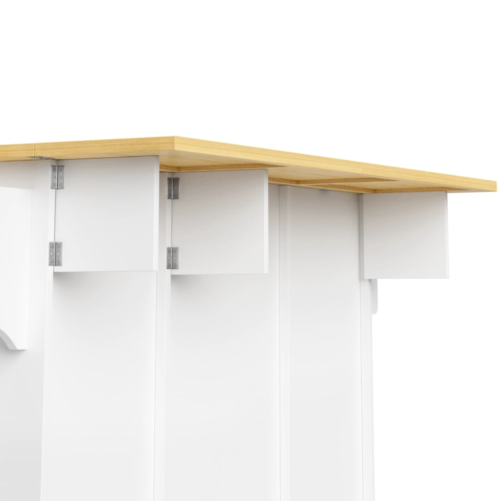 Isola da cucina su ruote con piano ribaltabile 120x45(70)x92 cm in MDF natural e bianco