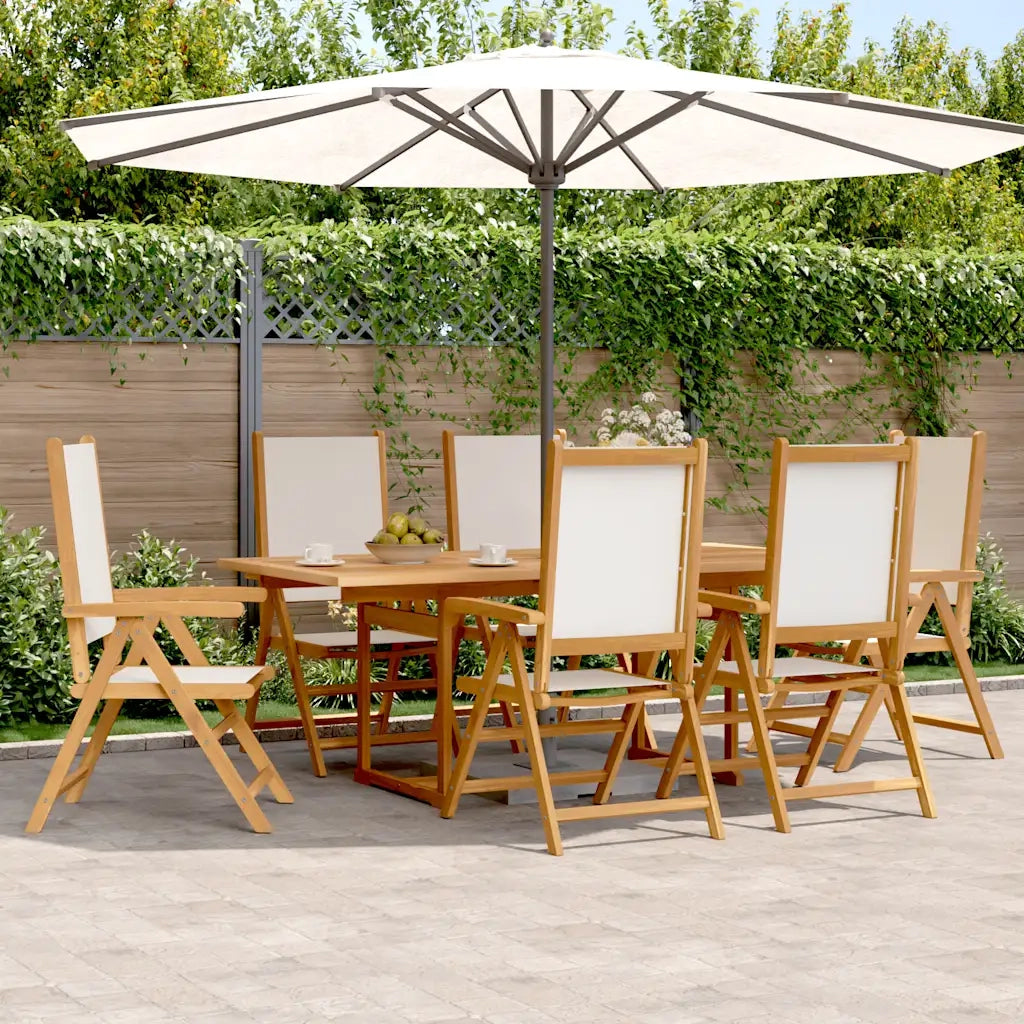 Set Pranzo da Giardino 7 pz Crema in Tessuto e Legno Massello