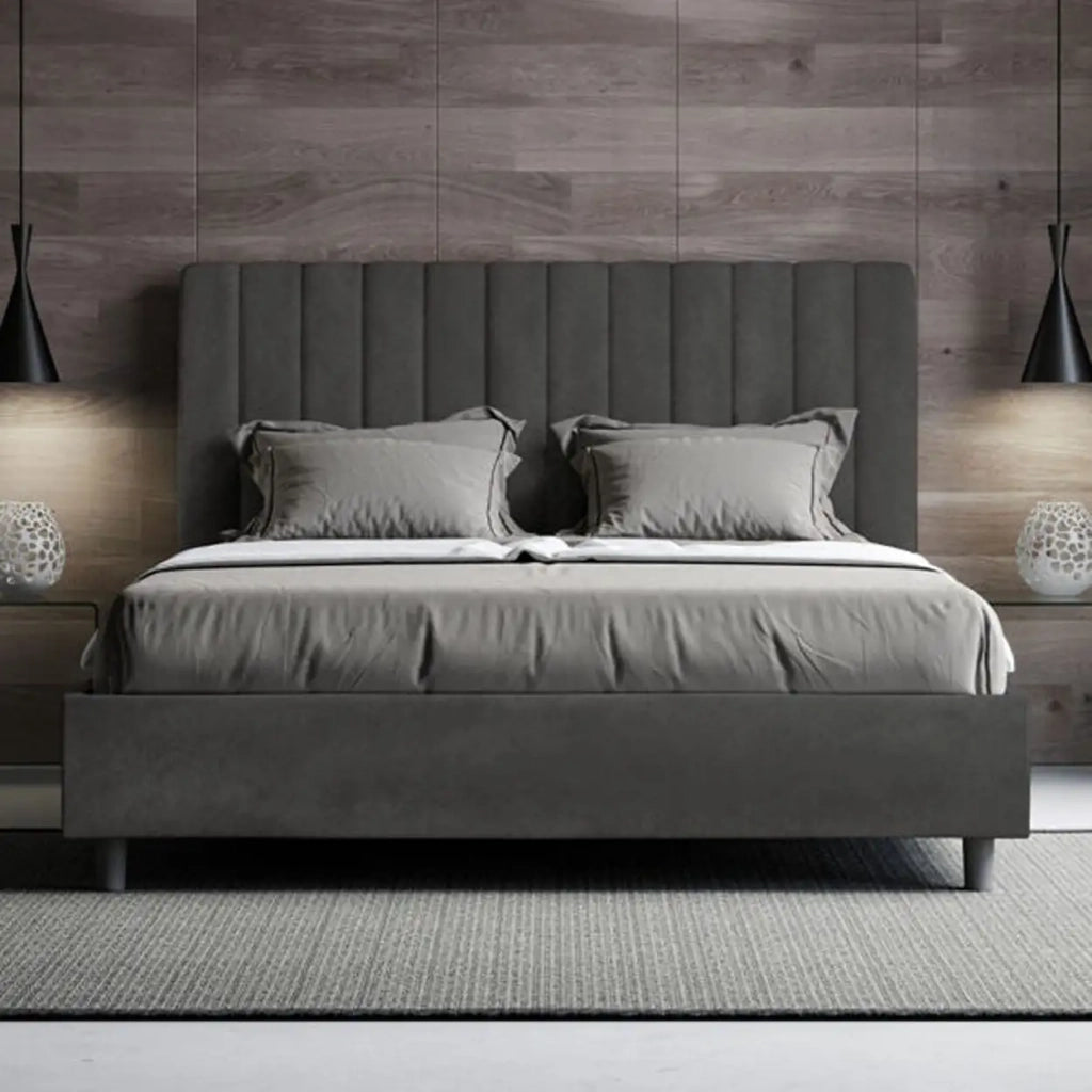 Letto matrimoniale con rete imbottito 160x210 microfibra grigio Agueda
