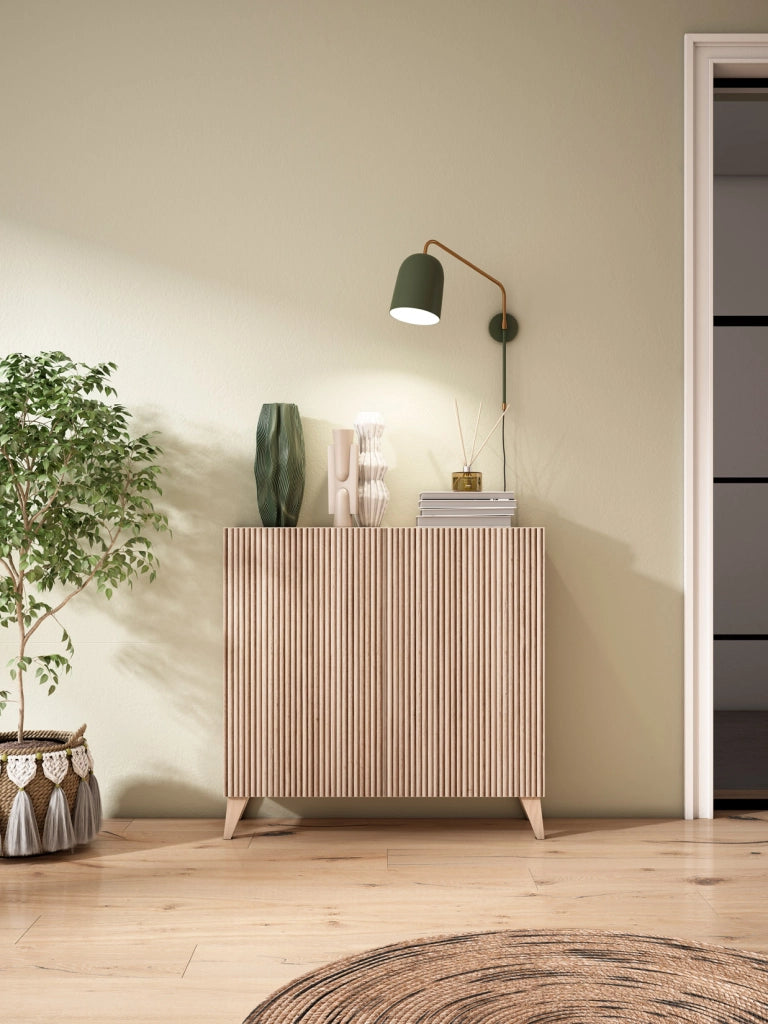 Scarpiera Herdasa effetto rovere chiaro ante stampa doghe chiaro 87x90x27cm