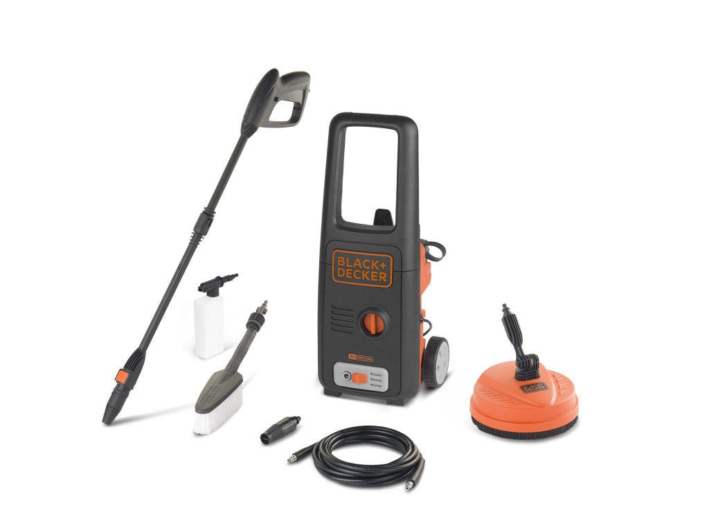 Black+Decker Idropulitrice BXPW1400PE ad Alta Pressione, per Auto ed Esterni Casa, con Patio Cleaner e Spazzola Fissa (1400 W, 110 bar, 390 l/h)
