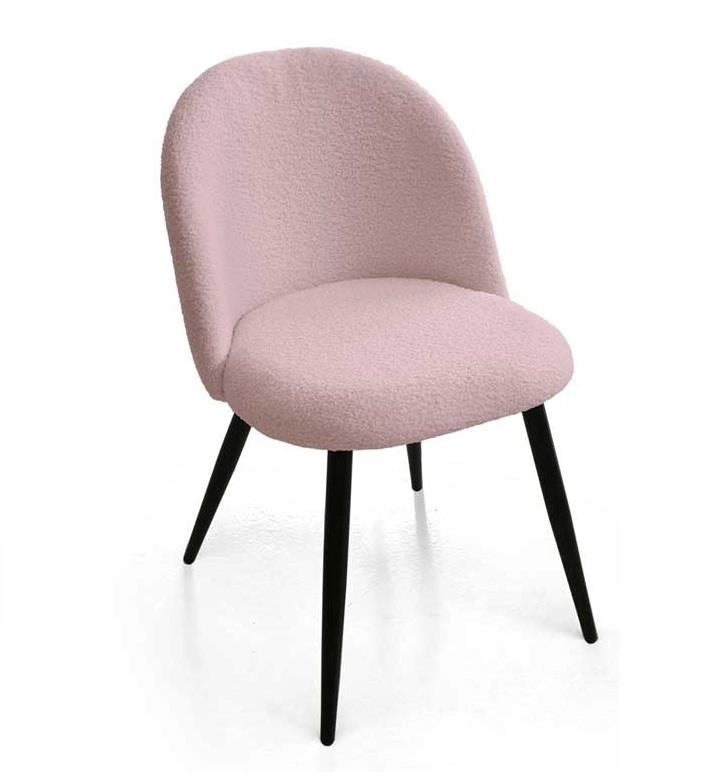 POLTRONA IMBOTTITA IN TESSUTO TEDDY COLORE ROSA GAMBE IN METALLO NERO 48X50X79 CM PORTATA MAX 130 KG