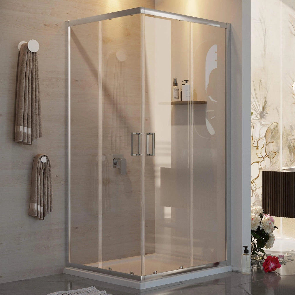 Box Doccia Angolare 80x100 cm 2 Ante Scorrevoli in Cristallo Trasparente 6mm H185 Fosterberg Dragor