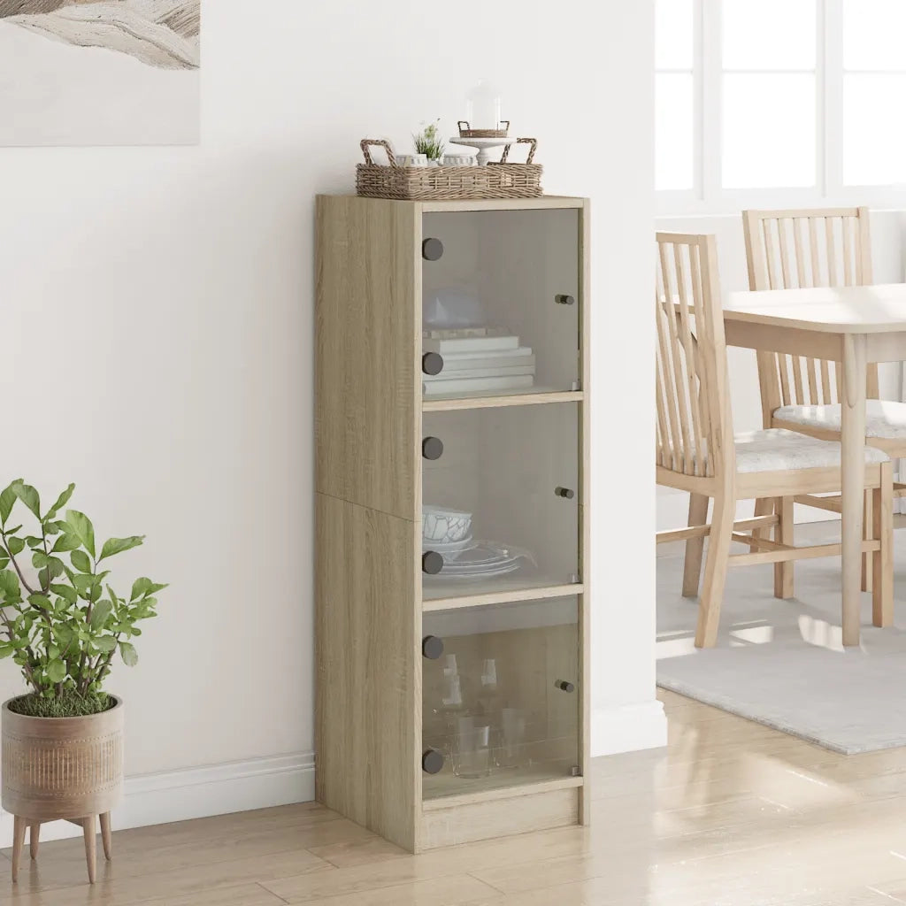 Credenza con Ante in Vetro Rovere Sonoma 35x37x109 cm