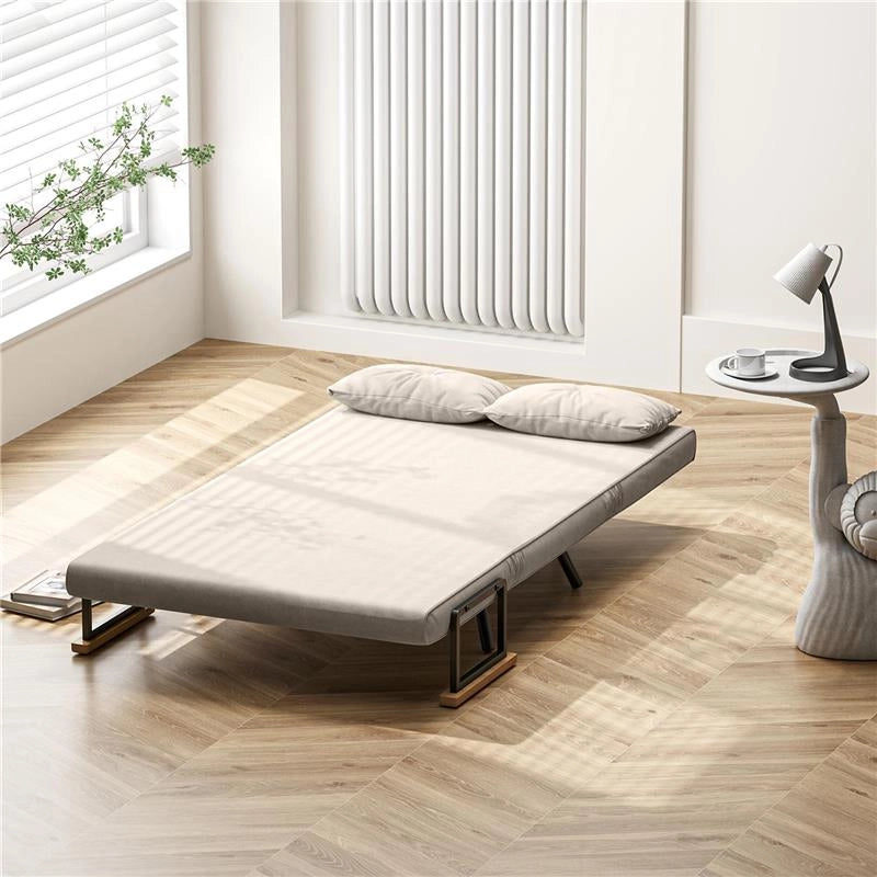 DIVANO LETTO 3 IN 1 IN TESSUTO EFFETTO VELLUTO CON SCHIENALE REGOLABILE E 2 CUSCINI 102X73X81 CM BIANCO CREMA