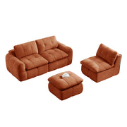 Divano modulare a L 3 posti - con pouf - in chenille - arancione