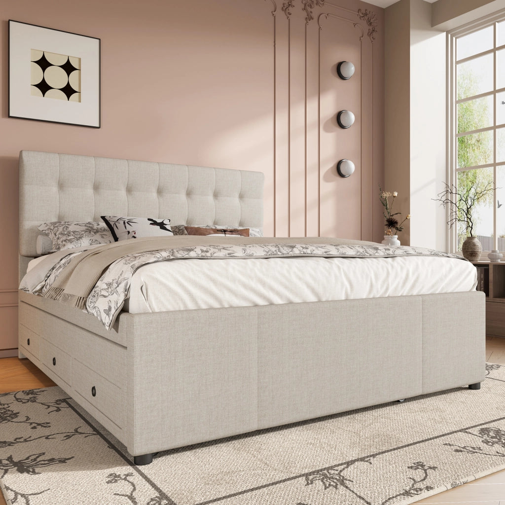 letto imbottito lino beige 140 x 200 cm