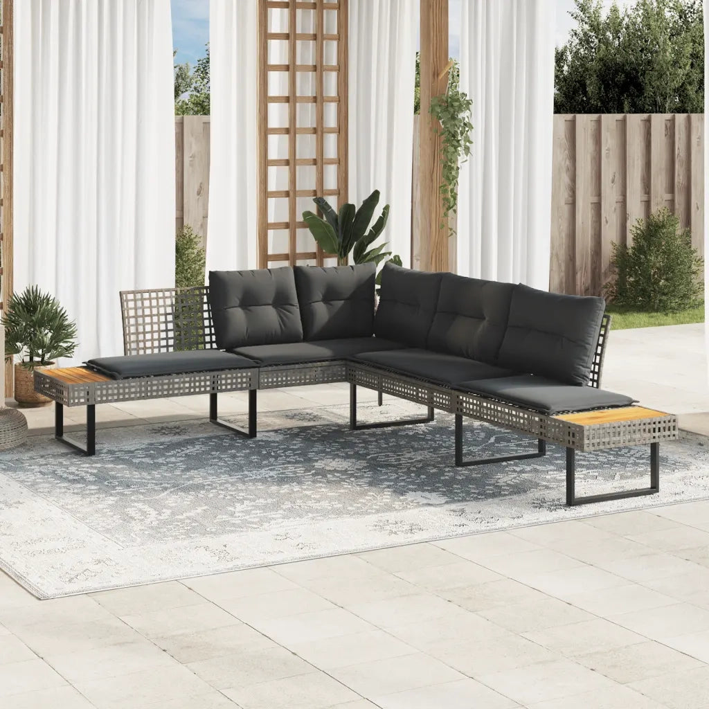 Divano da Giardino con Cuscini a L Grigio Polyrattan e Acacia 365635