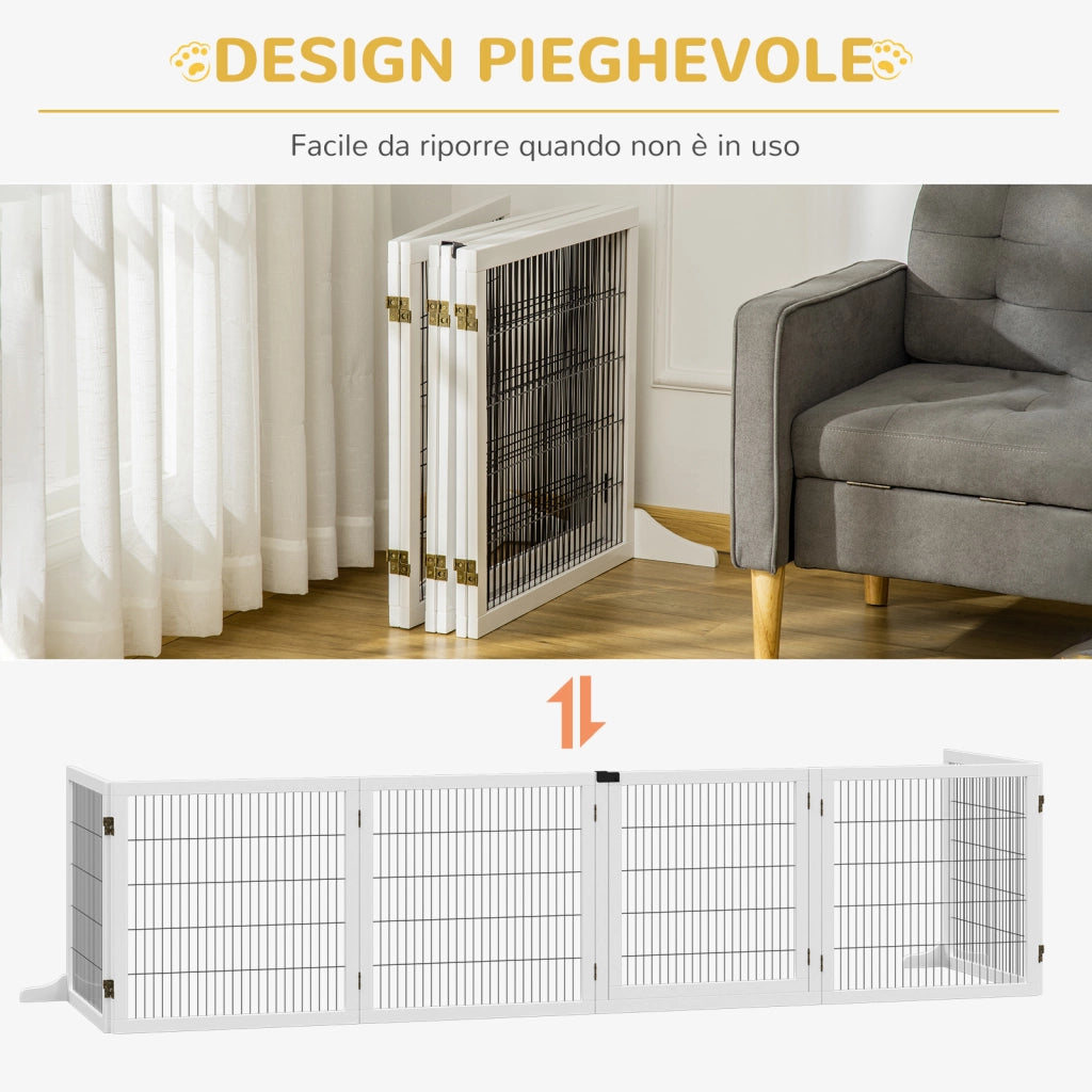 Recinto per Cani Pieghevole a 6 Pannelli ¨C Xylo ¨C Legno e Acciaio, 432x36x70 cm, Bianco
