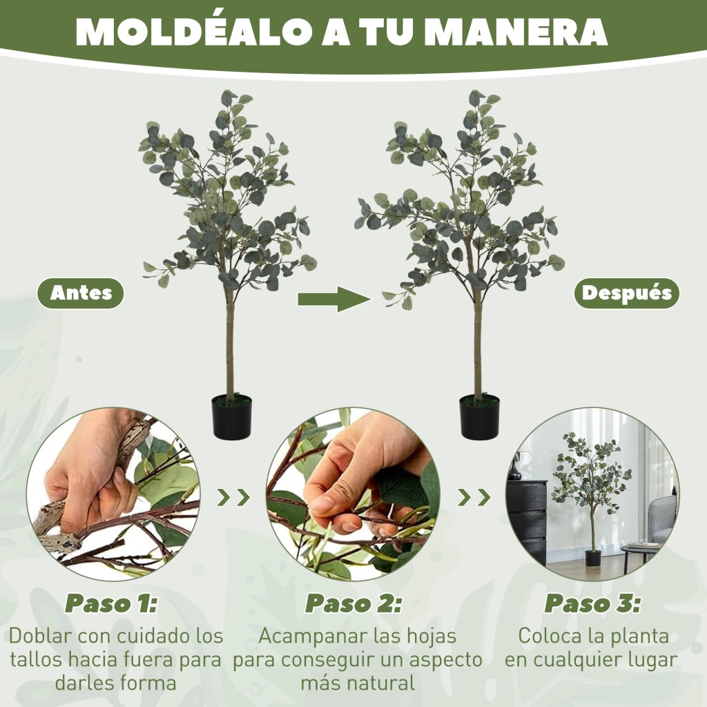 Pianta Artificiale Eucaliptus 120 cm in Vaso per Interni Verde ¨C zephmum ¨C Verde Sintetico