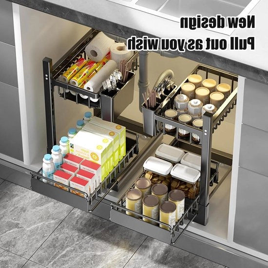 Organizzatore di cassetta estendibile per cucina e bagno - 2 tazze - multifunzionale - lavello e piano di lavoro Lavello cassetta Organizer