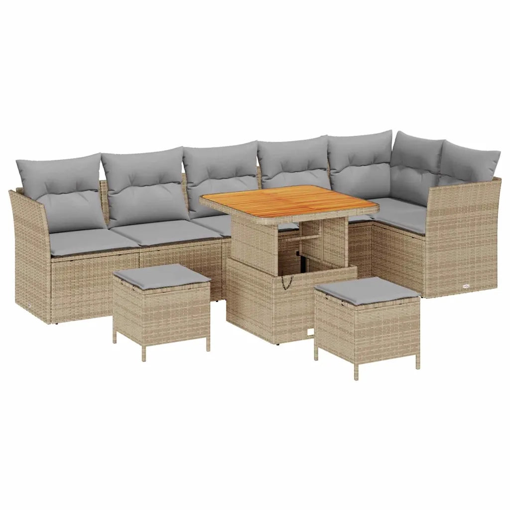 Set Divano da Giardino con cuscino 9 pcs beige e grigio chiaro