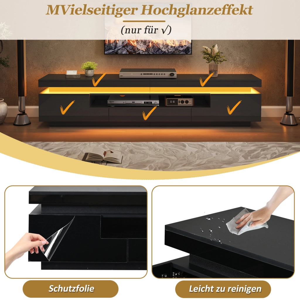 Cassettiera TV nera in truciolato; 175 cm