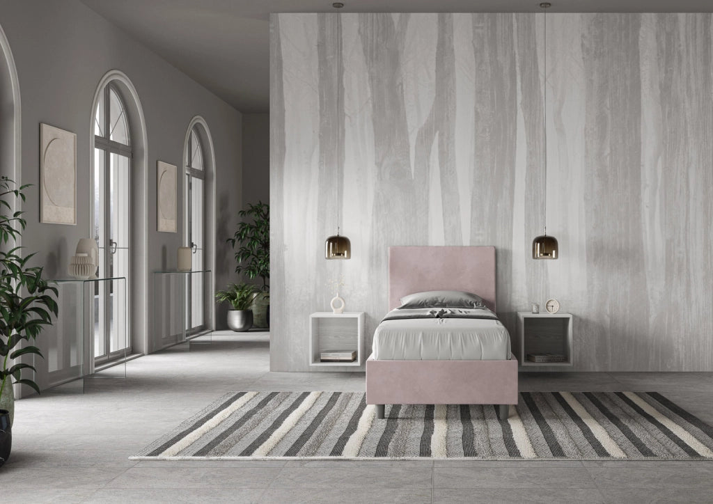 BS COM Letto singolo contenitore imbottito 80x210 microfibra glicine