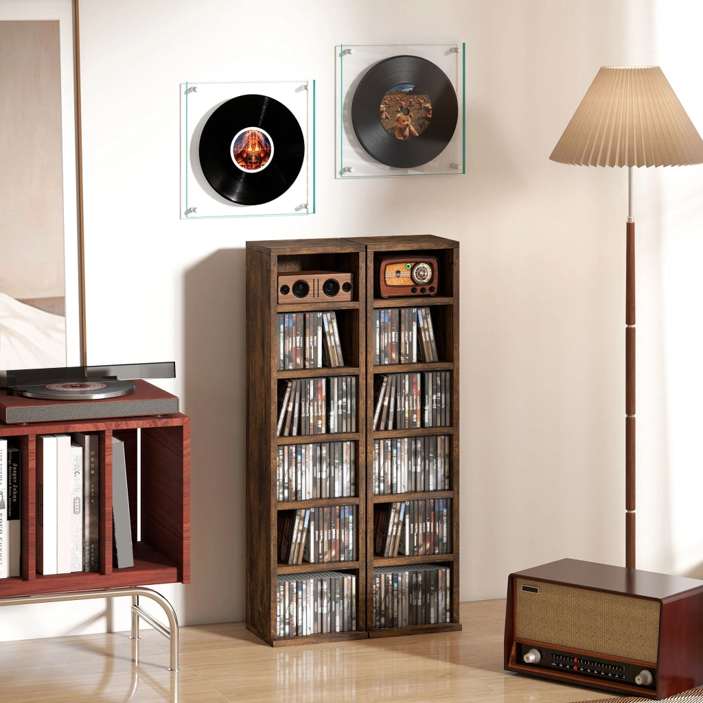Armadio per CD con 12 compartimenti ¨C zephmum ¨C marrone 21x22.5x88.5 cm