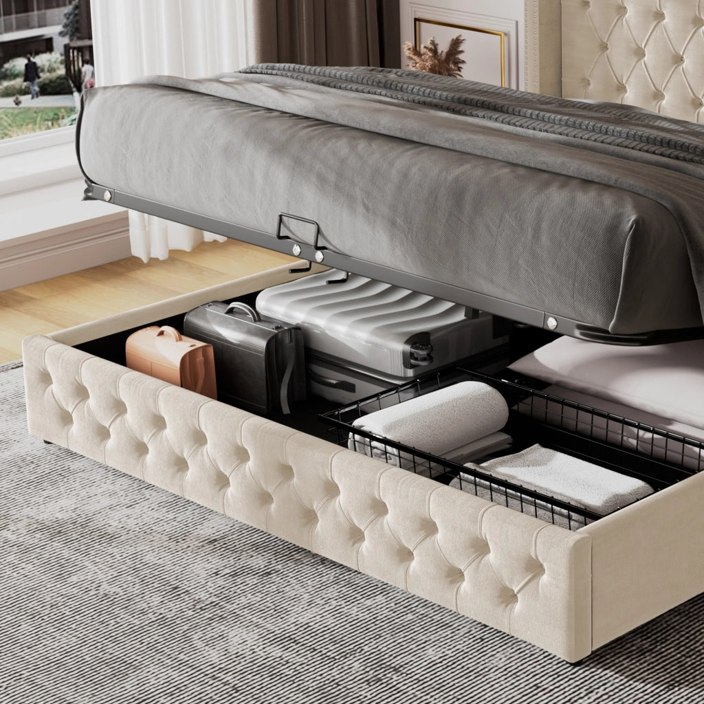 LETTO Contenitore Chesterfield 180x200 cm Velluto Grigio