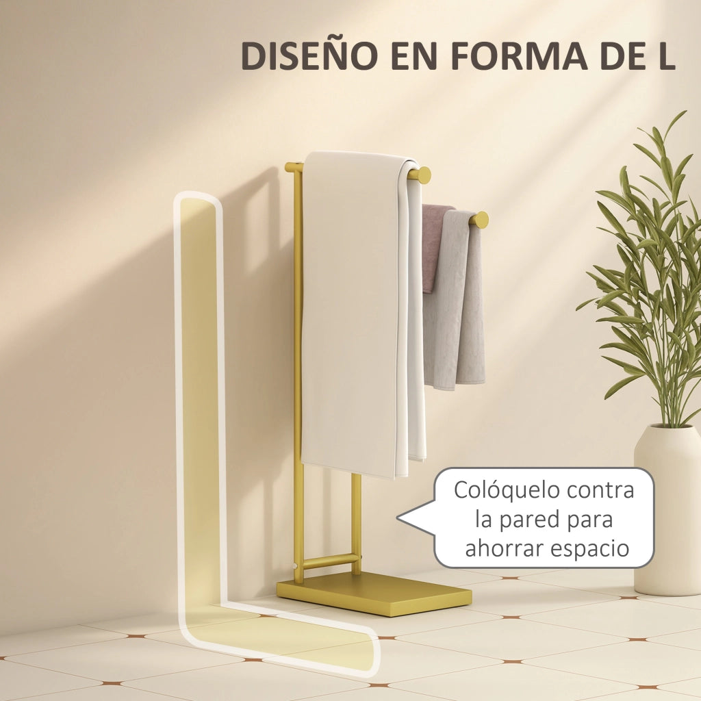 Porta asciugamani da terra a L ¨C Xylo ¨C metallo dorato 35,5x20x78 cm