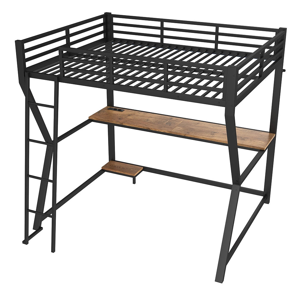 Letto a soppalco - Xylo - 140x200 cm nero LED con USB