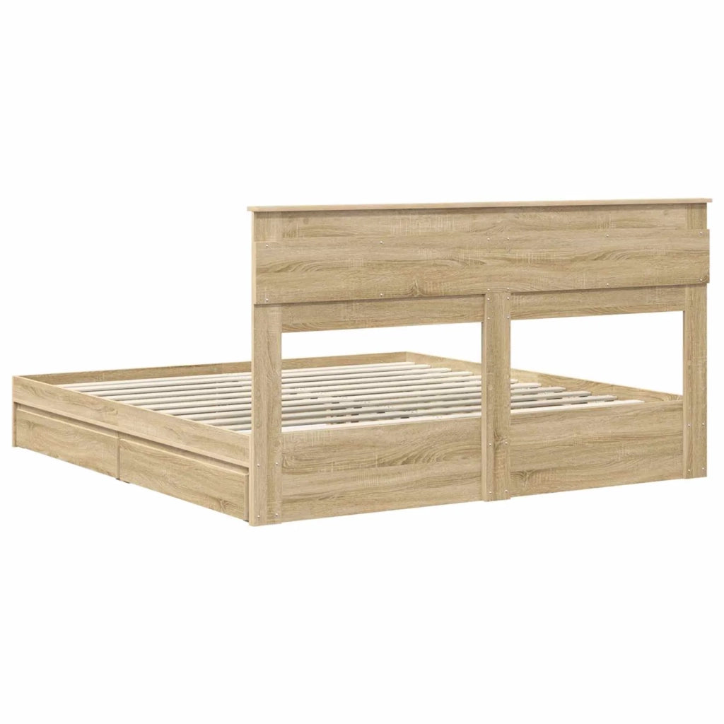 Letto matrimoniale | Letto per adulti | Letto con Contenitore con testiera Rovere Sonoma 180 x 200 cm