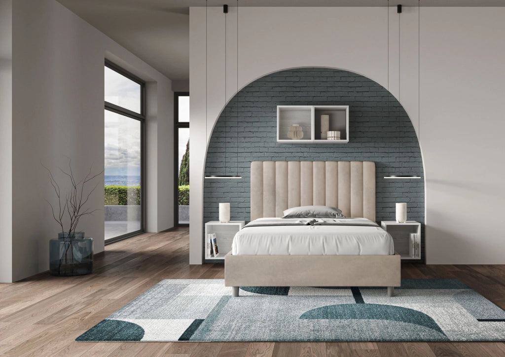 BS COM Letto una piazza e mezza contenitore imbottito 120x210 microfibra sabbia