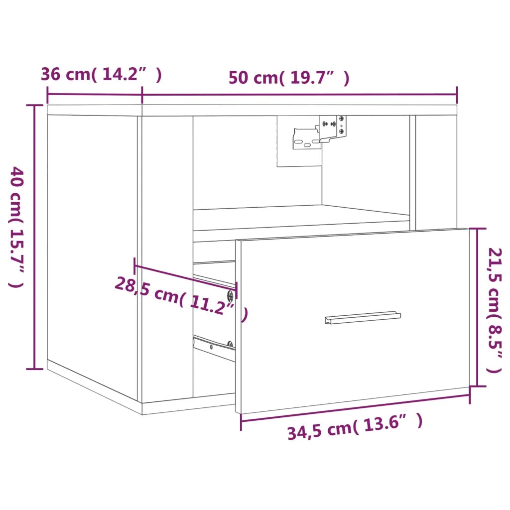 Comodino a Muro Nero 50x36x40 cm 816882