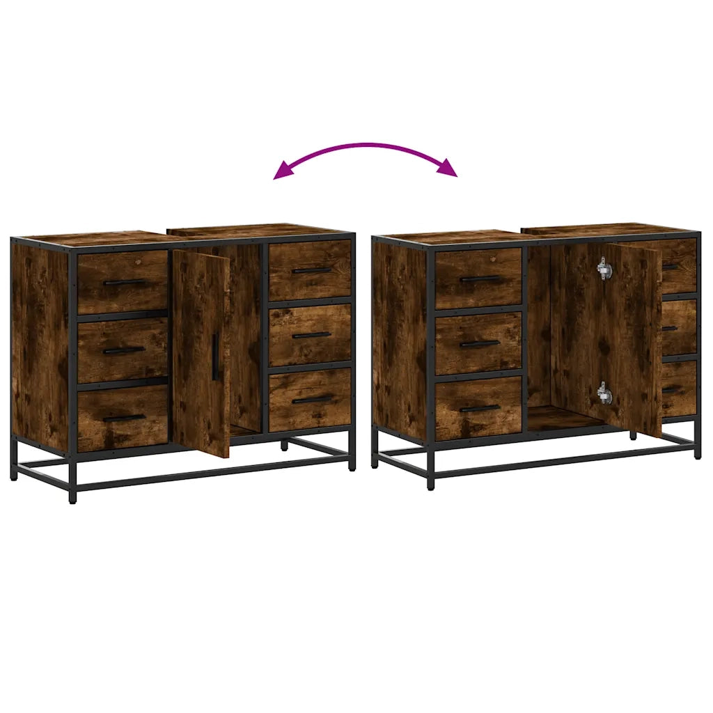 Mobile Lavabo Bagno Rovere Fumo 60x30x60 cm Legno Multistrato 849281