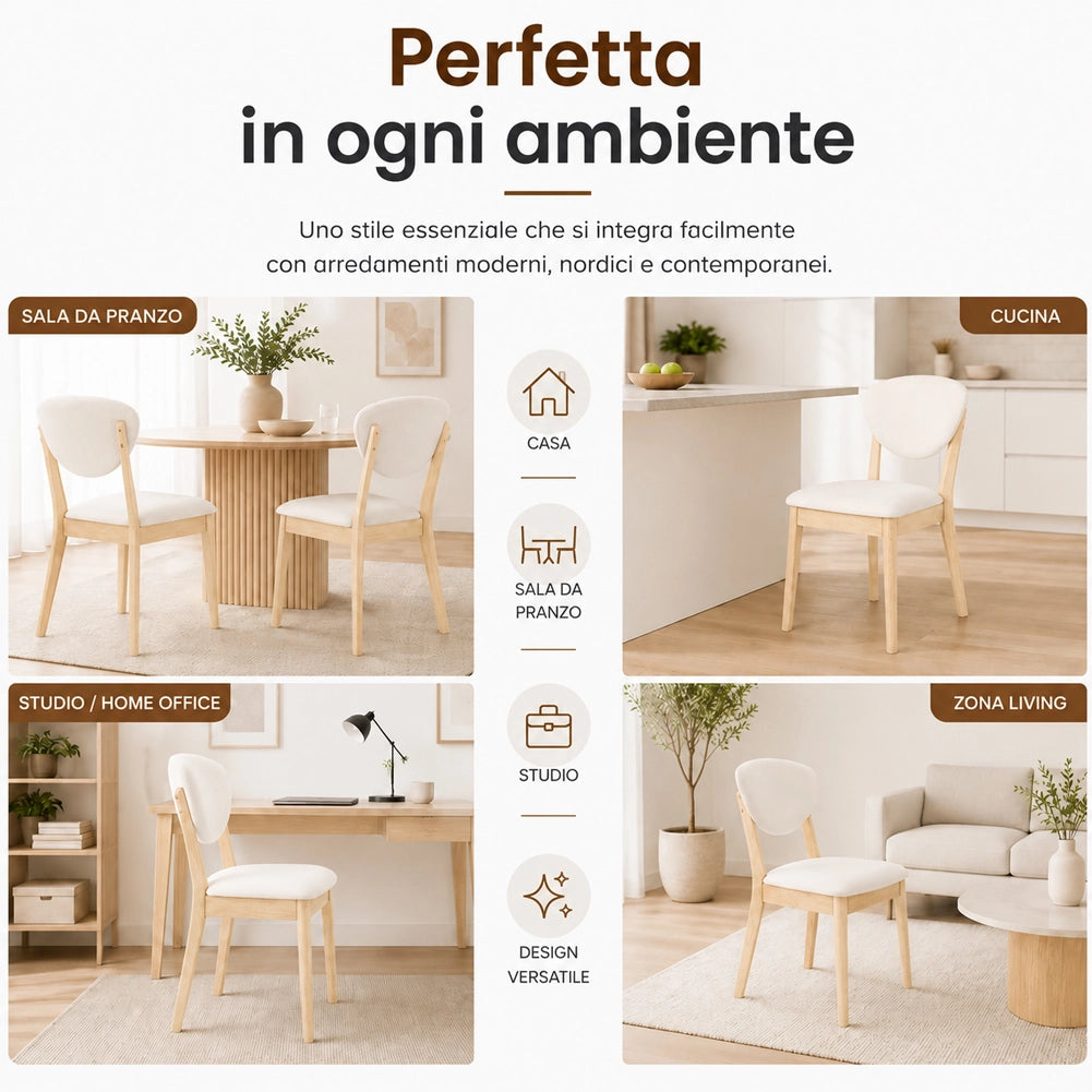 Set 2 Sedie da Pranzo in Legno Chiaro Rivestimento in Tessuto Crema 52x47x84 cm