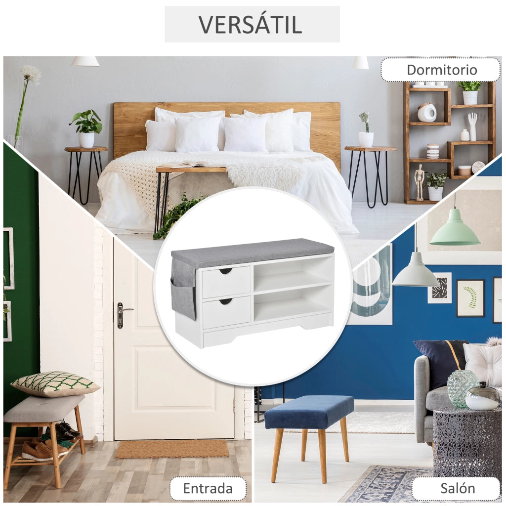 Cassettiera per scarpe con sedile ¨C zephmum ¨C bianco e grigio 80,5x30,5x43,5 cm