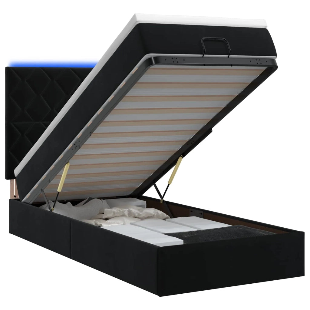Letto Ottomano con Materasso e LED Nero 90 x 190 cm Velluto 3458345