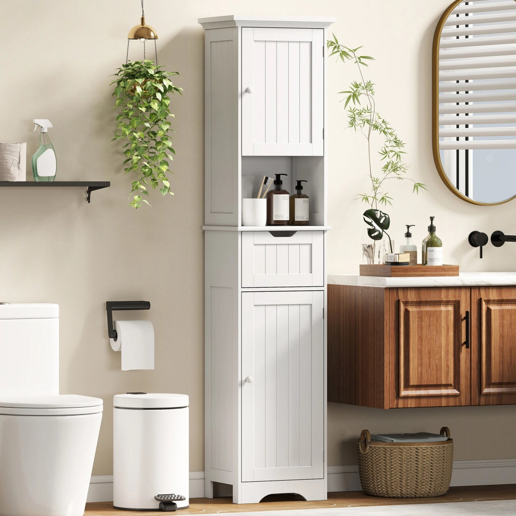 Mobile Colonna Bagno con Armadietti, Cassetto e Ripiano ¨C Minimal ¨C Bianco, Legno, 40x30x170 cm