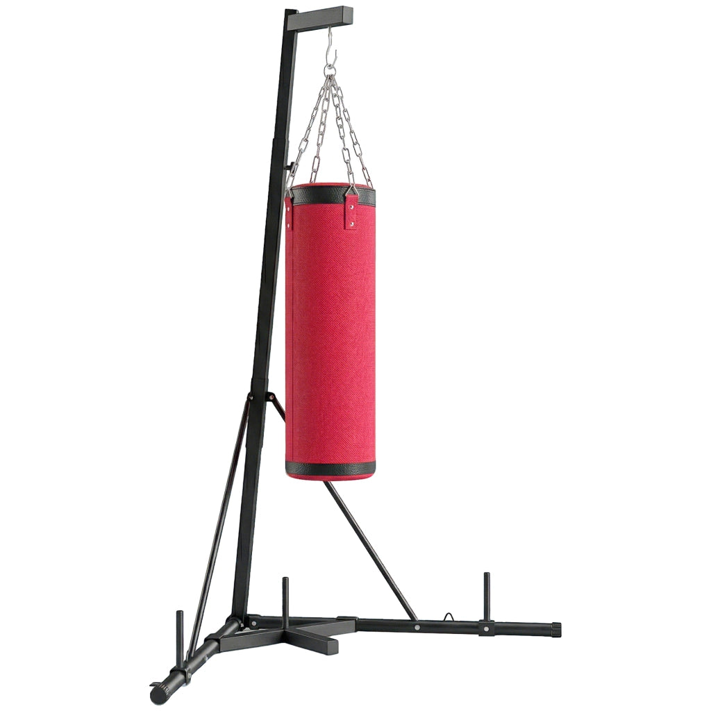 Supporto per Sacco Boxe Regolabile 175x91x185-231 cm con Base Triangolare e Sacco da Boxe in Acciaio e Tela Rosso