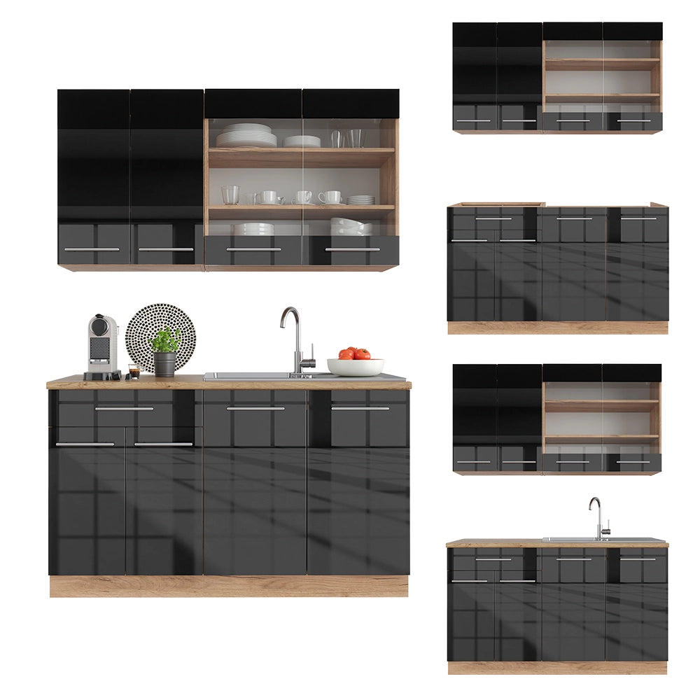 Cucina completa Fame-Line Antracite lucido/Rovere dorato 140 cm senza piano di lavoro Vicco