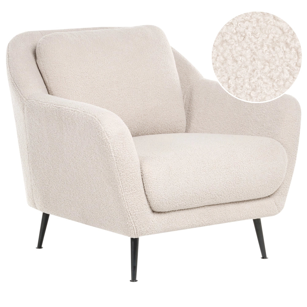 Poltrona Tappezzeria in tessuto ferro Gambe nere con braccioli Seduta spessa Stile moderno Soggiorno Beige