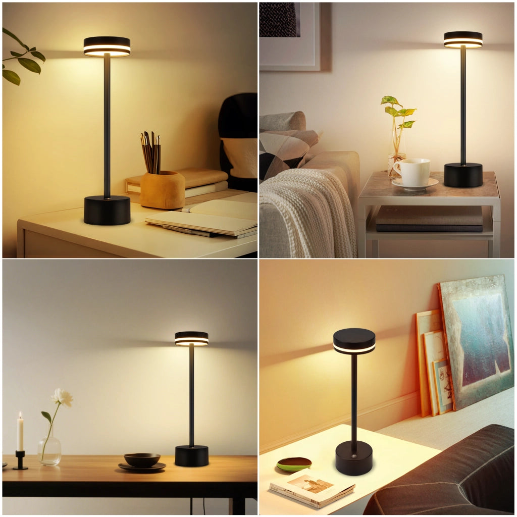 ZMH Lampada da tavolo LED nera H32cm per comodino camera letto