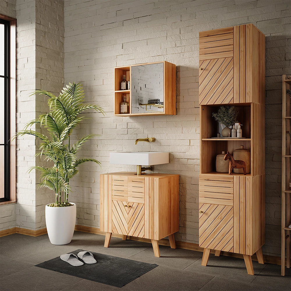 Vicco Mobile da bagno Bambù 40 x 177 cm con 2 porte