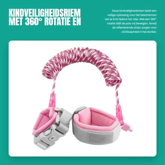 Cintura di sicurezza 360° rotativa - Cinturone anti-perdita con striscia riflettente - Corda elastica - Supporto comodo - Duraturo e resistente - Cintura di sicurezza per bambini