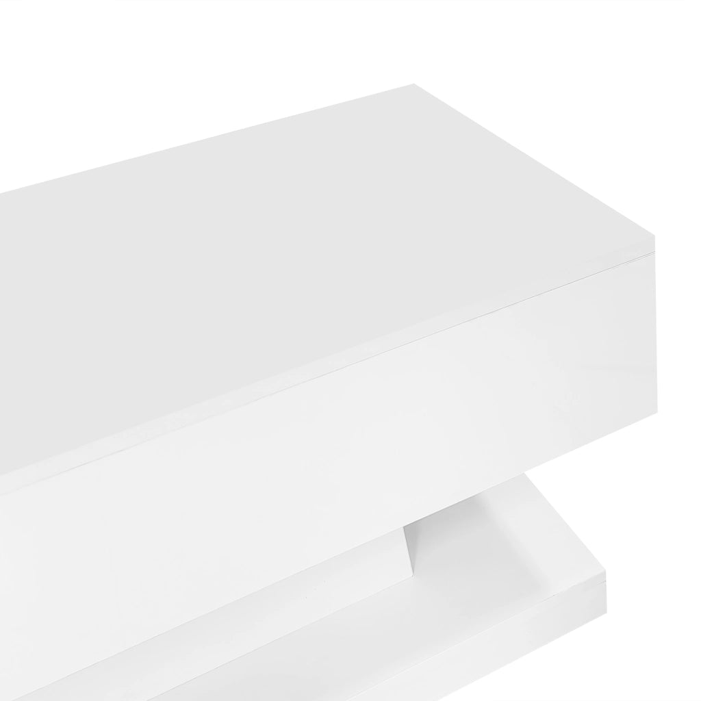 Tavolino da salotto bianco lucido 100x50x45 cm con sollevamento idraulico, funzione scorrevole laterale, LED e vano contenitore