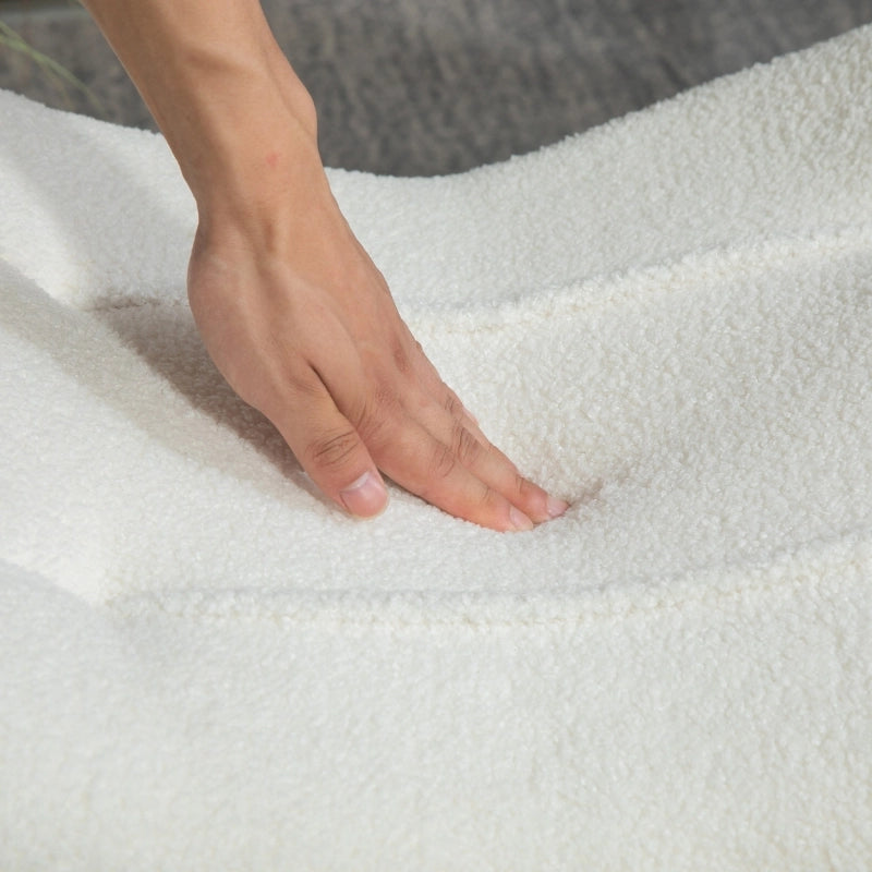 POUF Imbottito 67x45x38 cm Poliestere Bianco Crema con gambe in legno di faggio