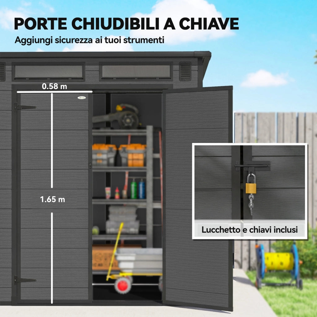 Casetta da Giardino 2 Ingressi 3 Finestre ¨C Minimal ¨C Grigio Scuro PP Alluminio 182x182x196 cm