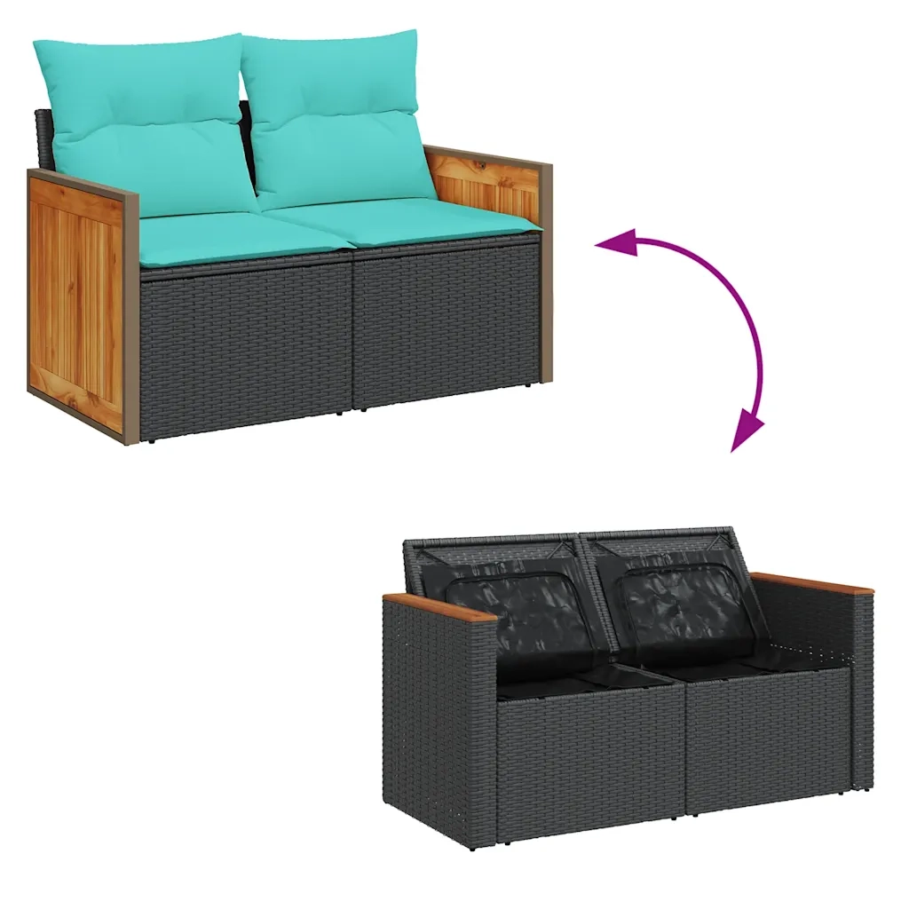 Set Divano da Giardino 6 pz con Cuscini Nero Polyrattan Acacia 3328149