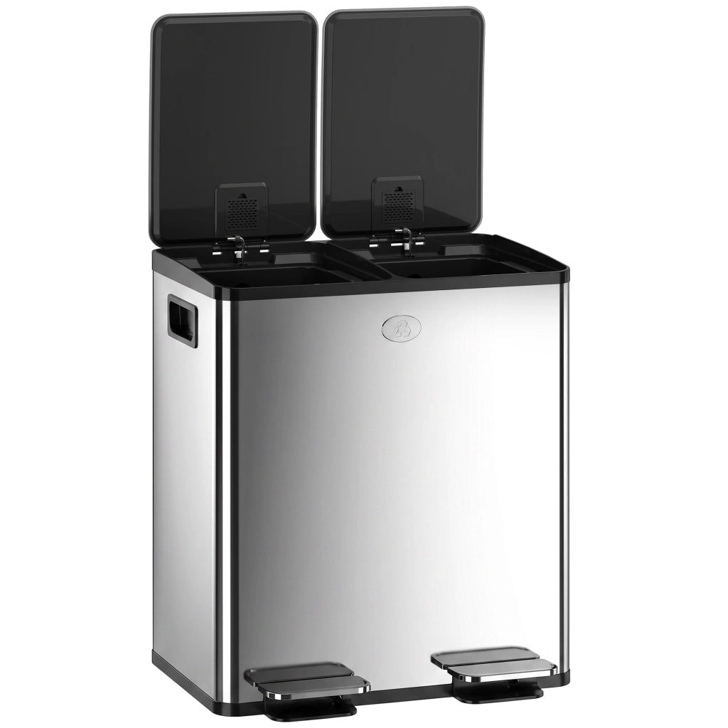 Cestino Rifiuti 2 Scomparti ¨C Zephmum ¨C Acciaio Inox e PP 45.8x36x51.6 cm
