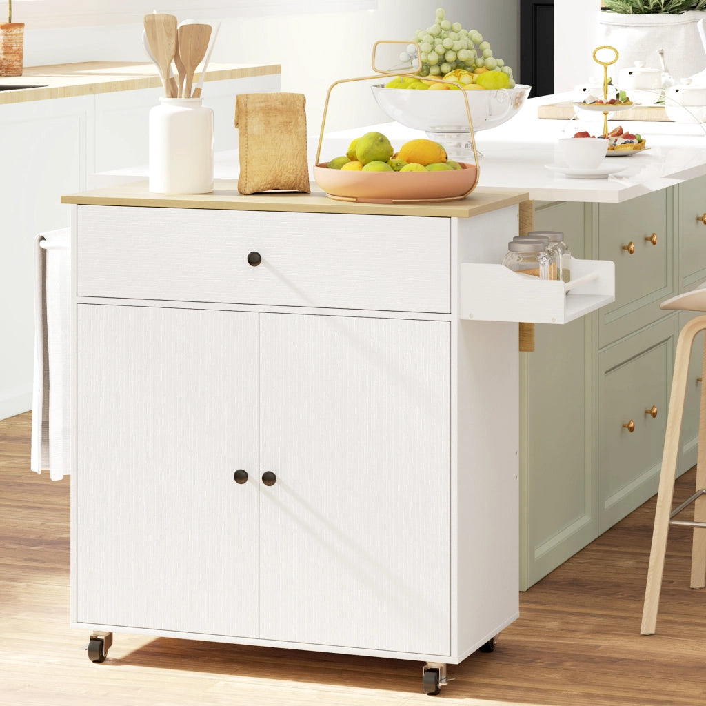 Tavolino da cucina con ruote ¨C zephmum ¨C con cassetto, ripiano regolabile, porta spezie e porta asciugamani
