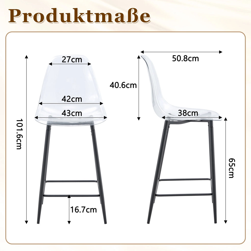 Set di 4 sgabelli da bar trasparenti con struttura in metallo argento/oro/nero, sedie dal design moderno per cucina, bar o sala da pranzo (solo sedie,