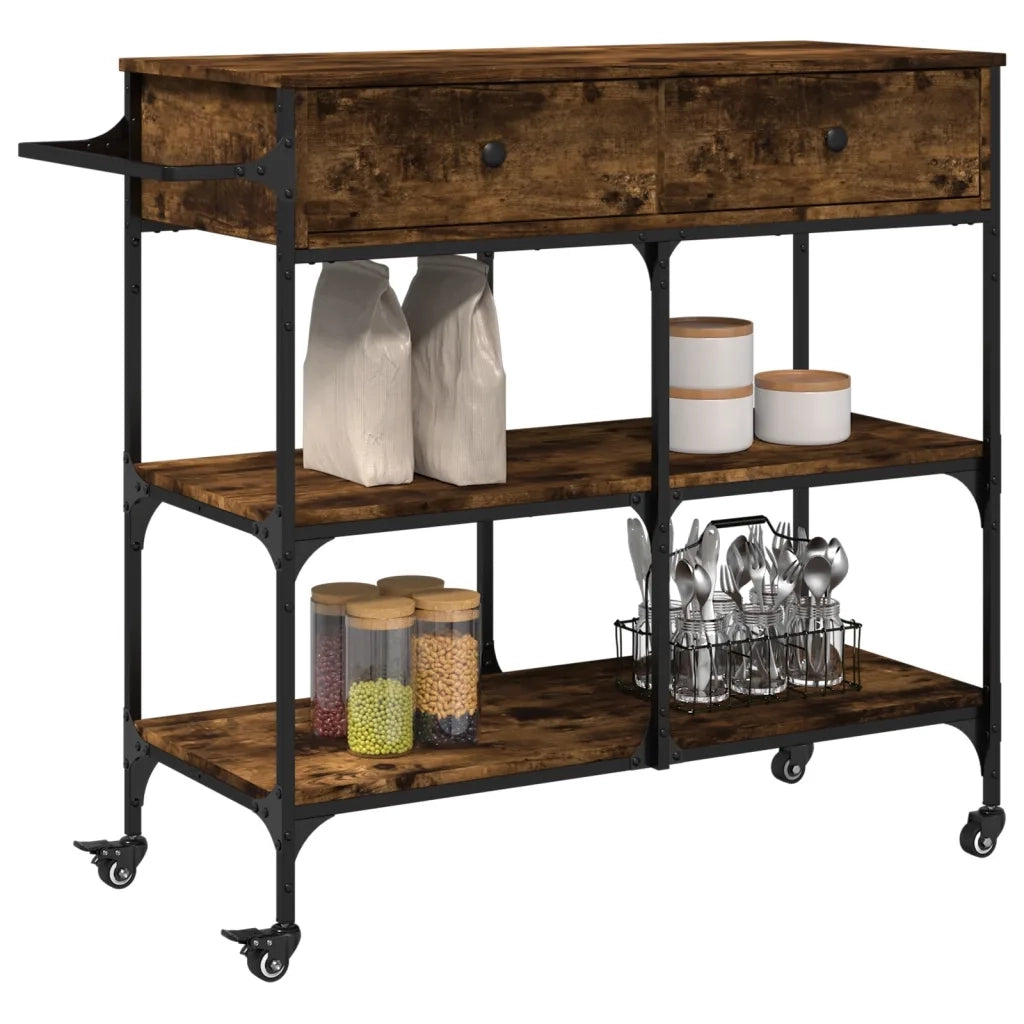 Carrello da Cucina-Scaffale per Cucina Rovere Fumo 105x42x95 cm Legno Multistrato