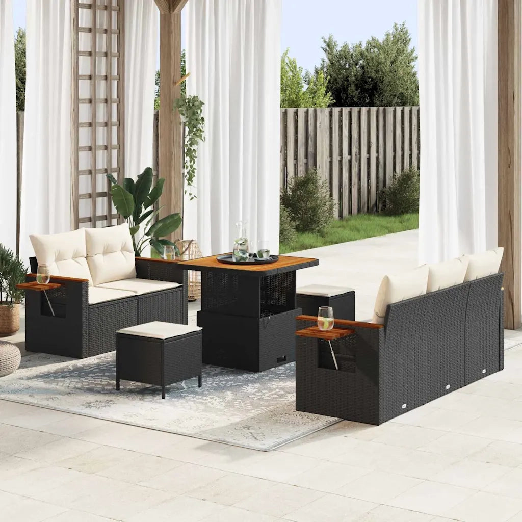 Set Divano da Giardino 10 pcs Nero e Crema polyrattan