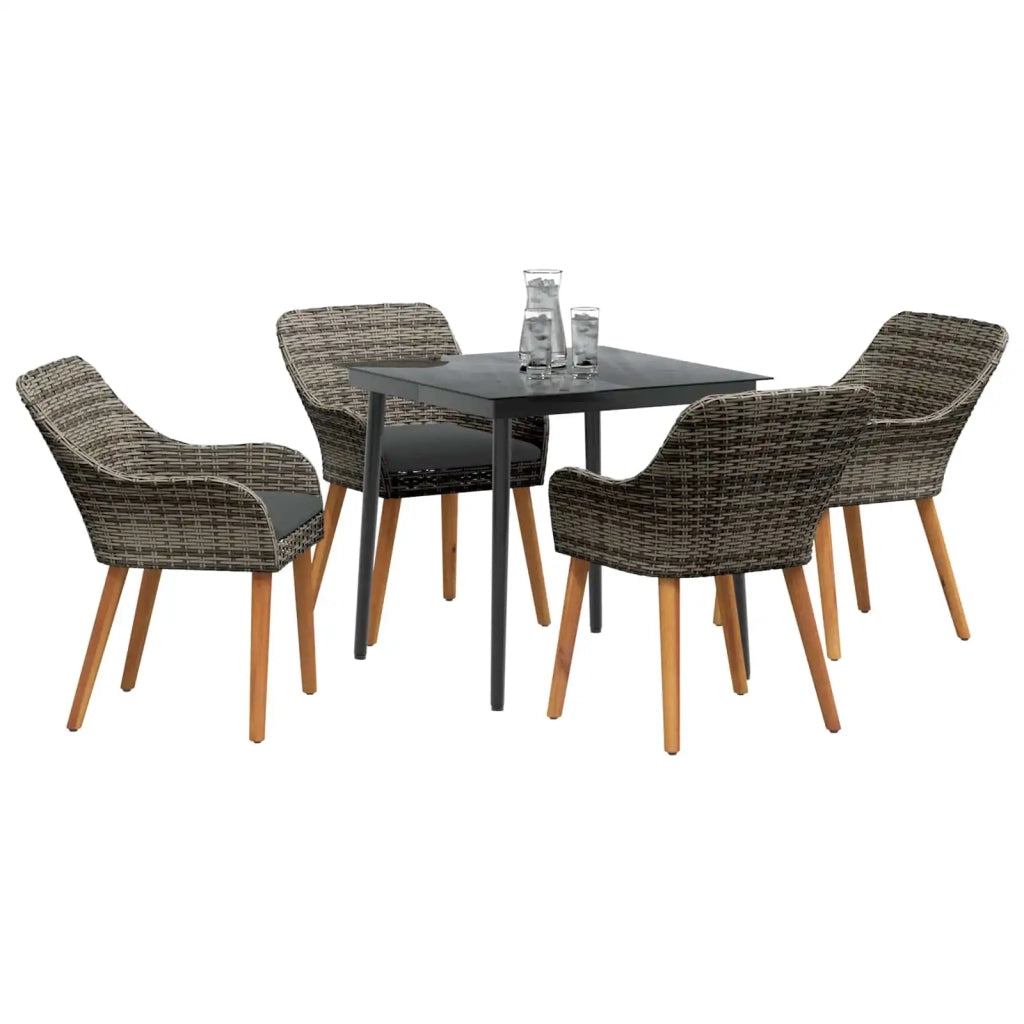 Set da Pranzo per Giardino con cuscino 5 pcs Grigio polyrattan